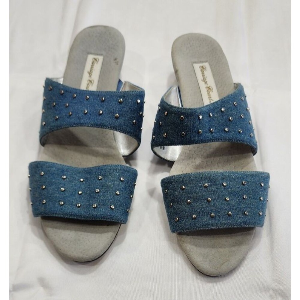 Carriage Court Sandals Women's Blue Denim Easten Toe Slip on Shoes 10 M